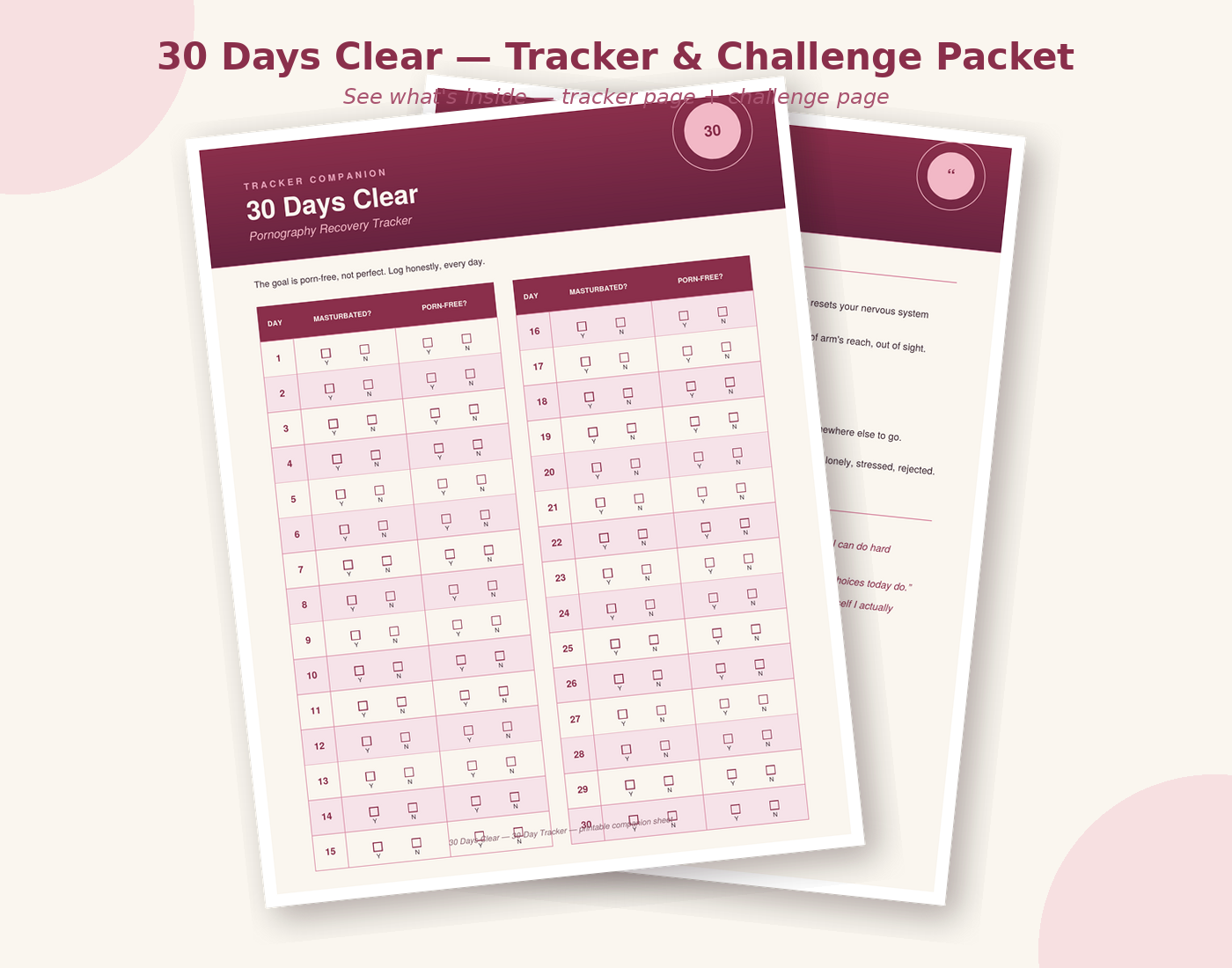 Preview of the 30-days-clear-packet tracker and challenge pages